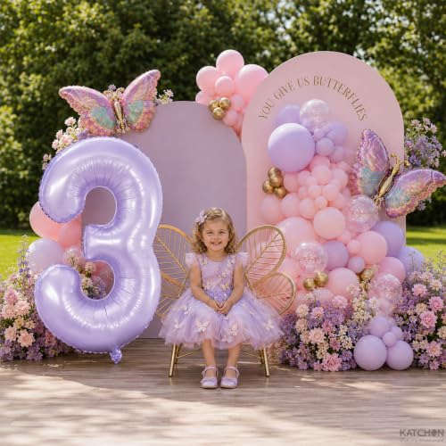 Image of KatchOn Pastel Purple Number 3 Balloon - 40 Inch Birthday Party Decorations