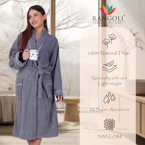 Image of Rangoli Sunshine 100% Cotton Bathrobes For Women, 500 GSM Free Size Bath Robe With Rope,Ultra-soft, Lightweight & Highly Absorbent Luxurious Bath Gown /Bath Robe