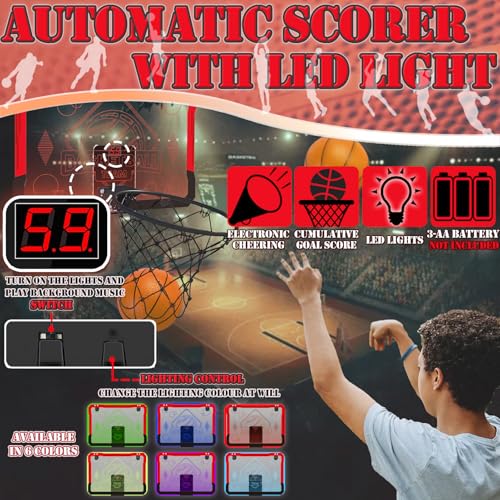 STAY GENT Indoor LED Basketball Hoop for Kids with 4 Balls & Multicolour Lights Automatic Scorer - Image 2