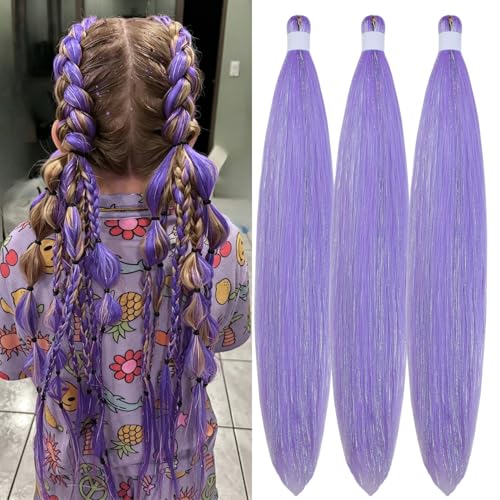 Lavender Tinsel Kids Braiding Hair Pre stretched for Glitter Braids