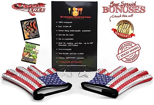 Image of Kitchen perfection XL Silicone Smoker Oven Gloves-Extreme Heat Resistant BBQ Gloves-Handle Hot Food Right on Your Grill Fryer&Pit|Waterproof Grilling Cooking Baking Mitts|Superior Value Set+3 Bonuses