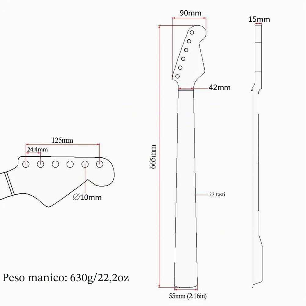 Manico per chitarra, manico di ricambio per chitarra elettrica, 22 tasti, tastiera in acero, manico in legno fai da te, manico in acero ST linea centrale posteriore, accessorio per chitarra