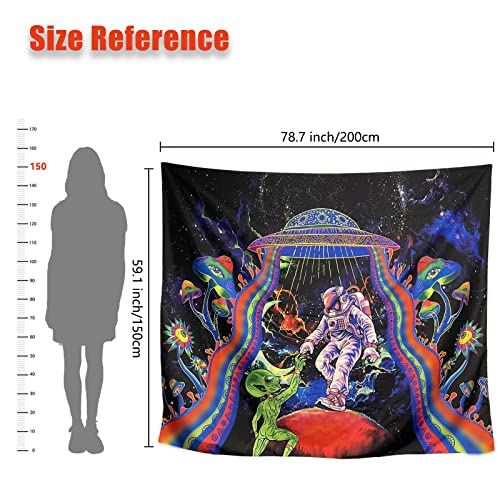 Aackart Blacklight Astronaut Alien Tapestry - Funny Uv Reactive Tapestries Ufo Galaxy Space Wall Hanging For Bedroom Cool Tapestry - 78.7 X 59.1 Inches #TOP5