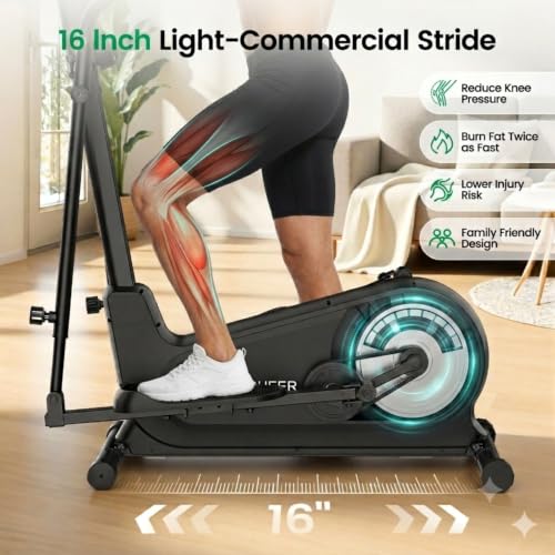 Image of ANCHEER Elliptical Exercise Machine for Home, Foldable Magnetic Elliptical Trainer with 16 inch Stride, 16 Resistance Levels, Adjustable Pedals, LCD Monitor & Pulse Sensor, 550 LBS Weight Capacity