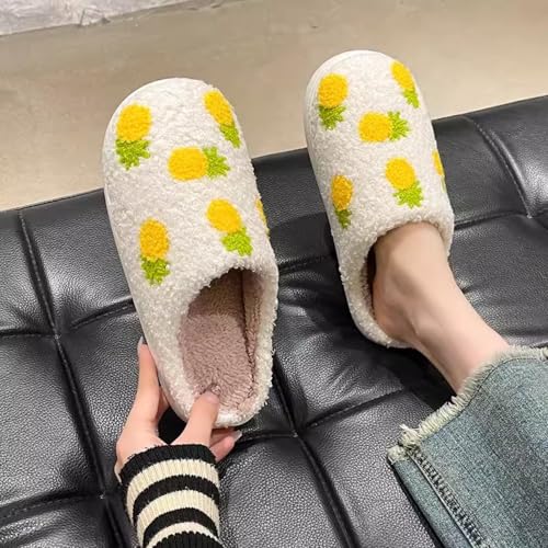 Fuzzy Cute Fruit Slippers for Women with Thick and Soft Plush Fleece Winter House shoes (Pinapple,11-11.5,11,11.5)3
