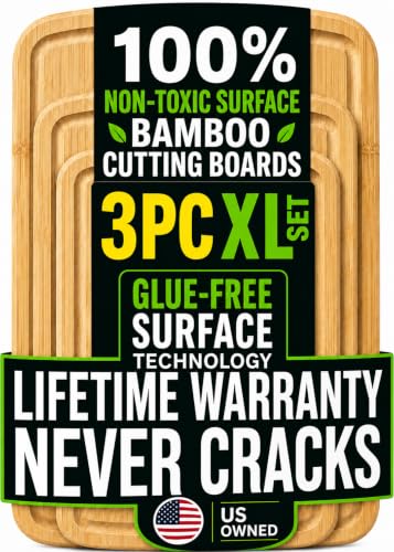 Greener Chef Luxury Bamboo Cutting Board Set of 3 with Glue-Free Surface Technology - Extra Spacious...