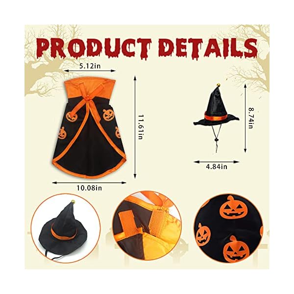 Halloween cat costume cloak witch hat pet accessories halloween adjustable pumpkin pet costume clothes set, halloween pat costume decor cloak for cats dogs animal halloween carnival party supplies - image 3