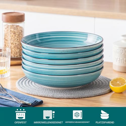 vancasso Bonbon Suppenteller 6er Set, Suppenschalen Steingut, 1500ml Pastateller groß tief, Nudelschalen… – Ansicht 3