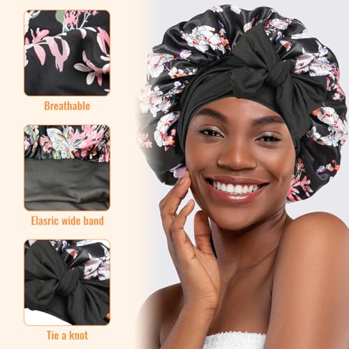 Image of SANNIDHI Sleeping Cap for Women Bamboo Fiber Silk Hair Care Cap for Sleeping Stretchy Postpartum Hair Wrap Cap for Long Hair
