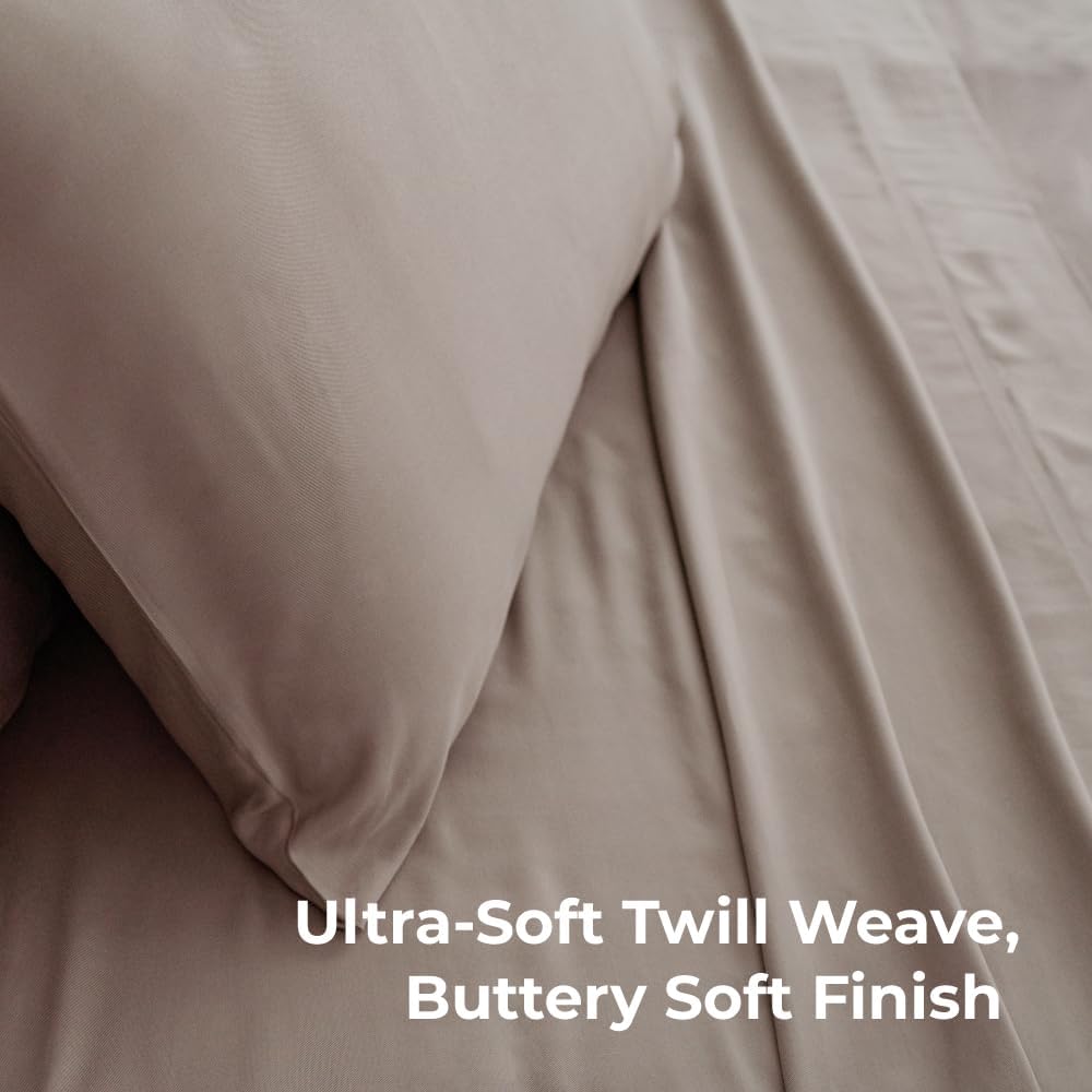 Cariloha Classic 2-Piece Twill Pillowcase Set | Beach Linen | King | Viscose Material | Allergy Resistant, Thermal-Regulating & Extra Soft