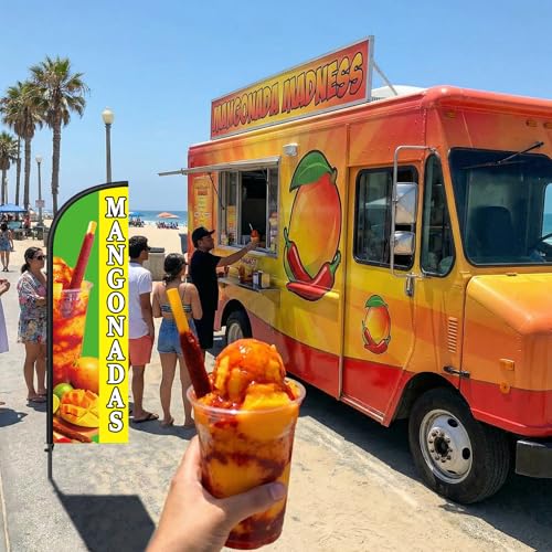 Image of Remagr 2 Pack Mangonadas Feather Flag 7 ft Advertising Swooper Flag Sign Windless Mangonadas Banner with Pole Kit and Ground Stake for Businesses Storefronts Retailers Shops Food Trucks Events