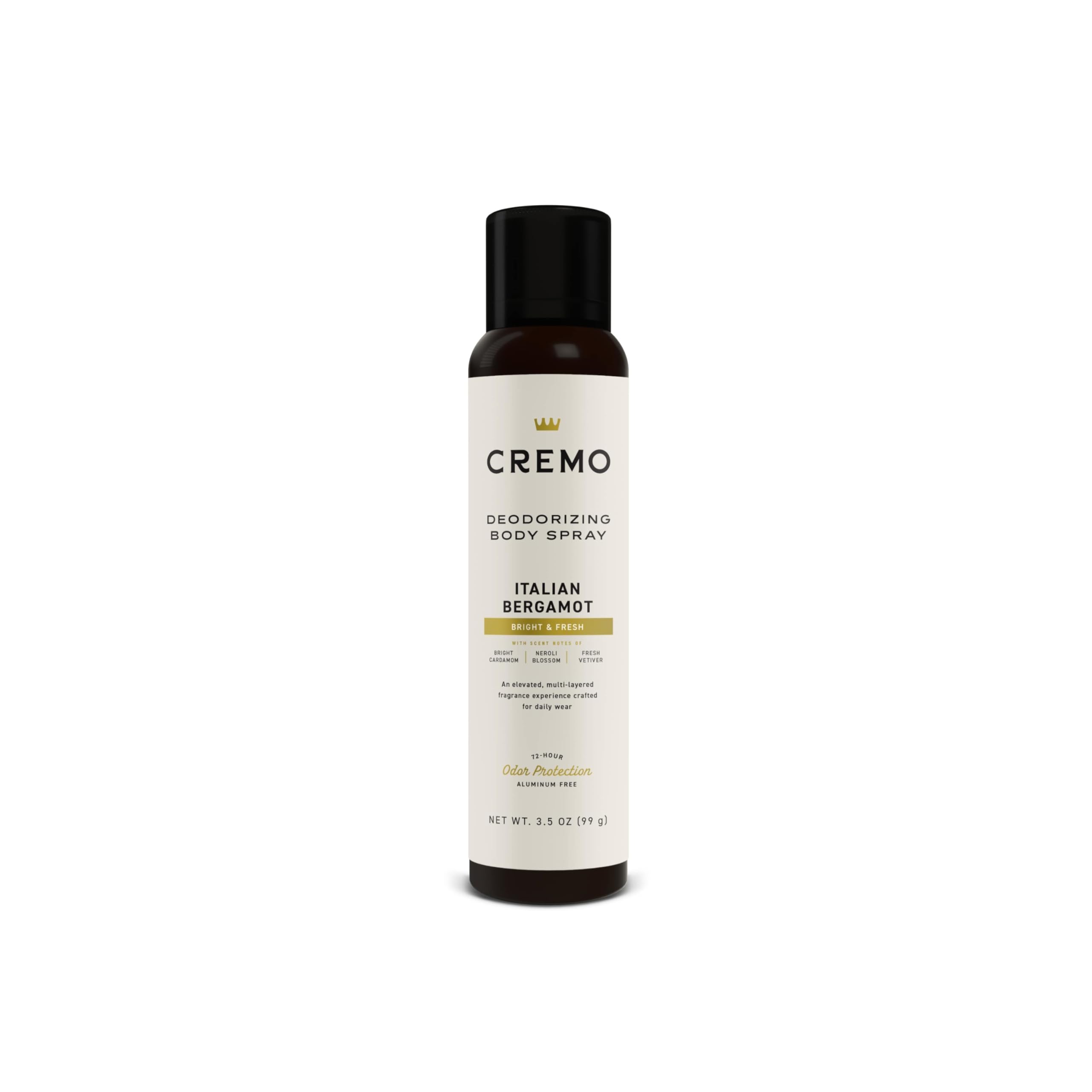 Cremo Deodorizing Body Spray for Men, Italian Bergamot, 3.5 Fl OZ | Fresh mens body spray, Bright bergamot and neroil blossom fragrance, Notes of fresh vetiver, Long-lasting scent