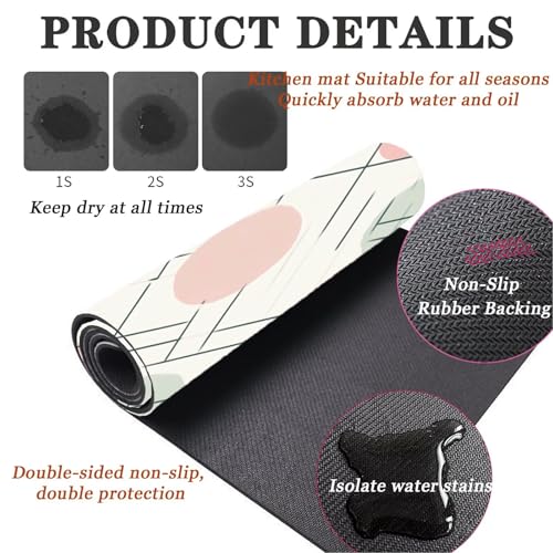 Tapis de cuisine devant evier absorbant rose - Lot de 2 tapis de sol - 3