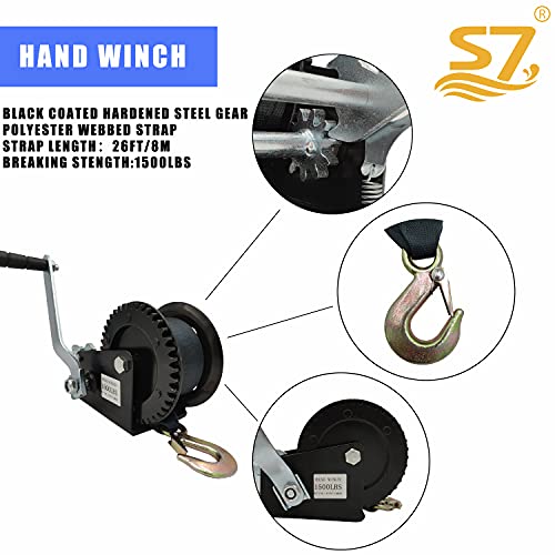 1500 lbs Boat Winch Hand Winch Hand Crank Winch with 10m (32ft) Strap Manual Winches Two-Way Adjustable Boat Trailer Winch Corrosion Resistant Towing Winches - Image 3