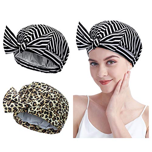 Wasserdichte Duschhaube - Wiederverwendbare Duschhauben für Frauen Übergroßes Design Bowknot Verstellbare Baden Haar Abdeckkappe für Mädchen damen Salon Spa Baden  (Schwarz+Gelb) Cover