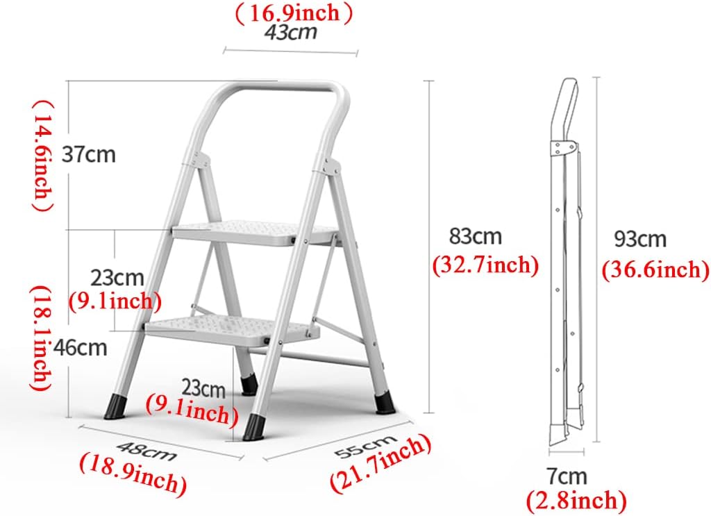 Adult Folding Step Ladder with Widened Nylon Non-Slip Treads Non-Slip Feet Light Step Stool Triangular Mechanics Reinforced Rivets Load Bearing 150kg Solid and Safe Easy to Store