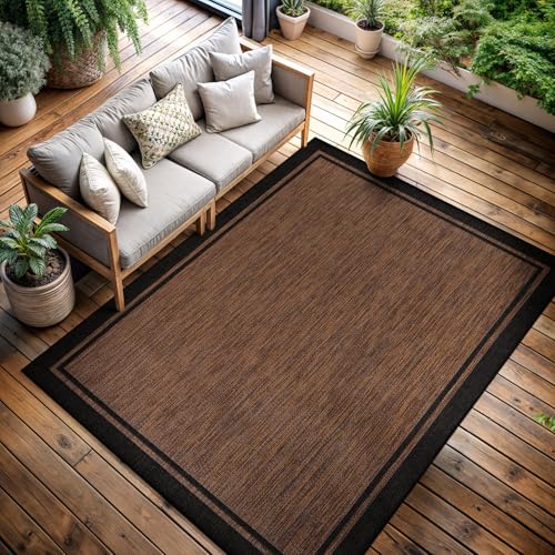 CAMILSON Indoor Outdoor Rug, 10x14 Bordered Nut Brown Black Modern Area Rugs for Indoor and Outdoor Patios, Kitchen and Hallway Mats, Washable Porch Deck Outside Carpet (Border Nut Brown Black 10 x14) by CAMILSON - Image 4