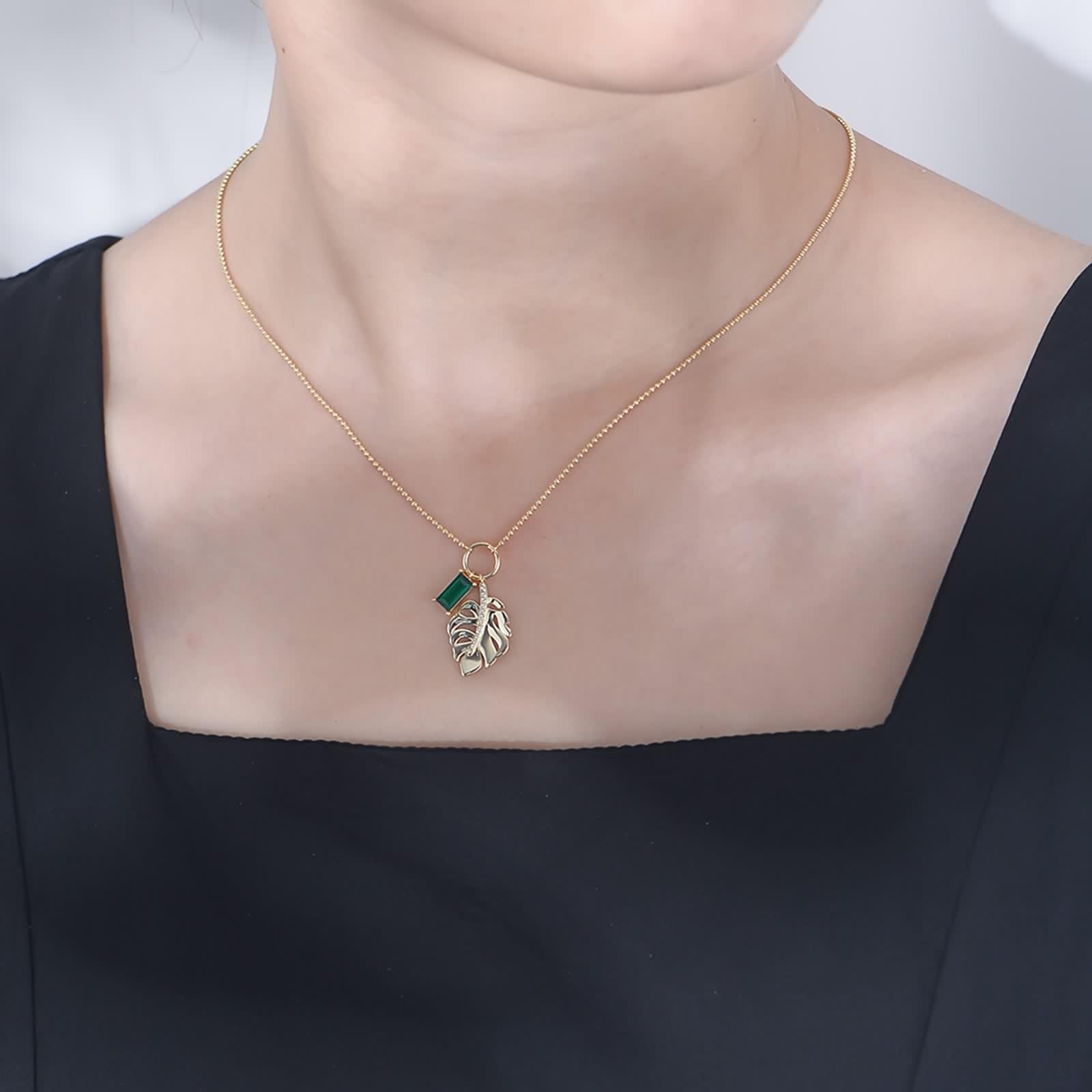 Collana Oro Vero Donna, Collana Lunga Moda Verde Smeraldo Creato In Laboratorio Catenina Oro Giallo 9K/14K/18K con Moissanite Partire 40+5cm
