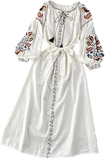 فستان بتصميم مكسيكي من القطن مطرز بالزهور وكم ثلاثة أرباع بتصميم بوهو من التول للحفلات الراقصة مع ظهر وهمي للنساء من جولينياو