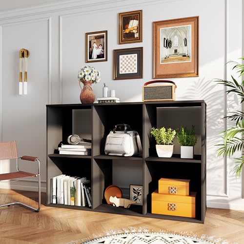 Image of HealSmart 6 Cube Storage Organizer, 3 Tier Stackable Bookshelf, Open Cube Bookshelf with 3 Removable Back Panels, Suitable for Living Room, Bedroom, Home Office, 36 inch L X 11.6 inch W X 24 inch H, Black