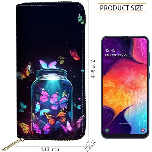 Image of RFID Blocking Leather Wallet for Women - Large Capacity Zip Around Clutch with 8 Card Slots,27 Cash Pockets & Coin Zipper,Butterfly Flies out of The Bottle