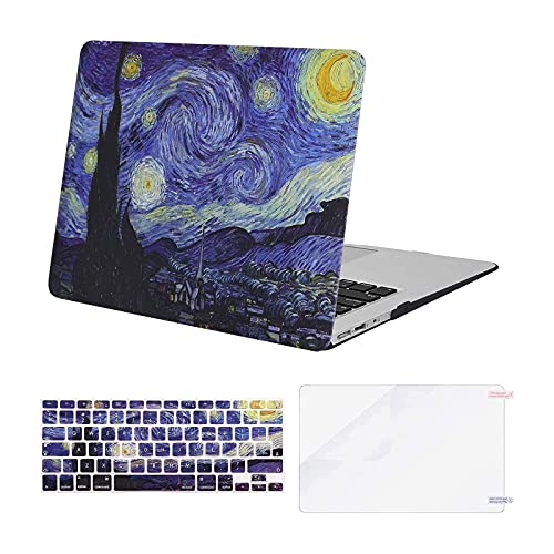 MOSISO Funda Dura Compatible con MacBook Air 13 (A1369/A1466, Versión 2010-2017), Rígida Carcasa Protector & Piel de Teclado de Color a Juego EU Versión & Protector de Pantalla, Noche Estrellada