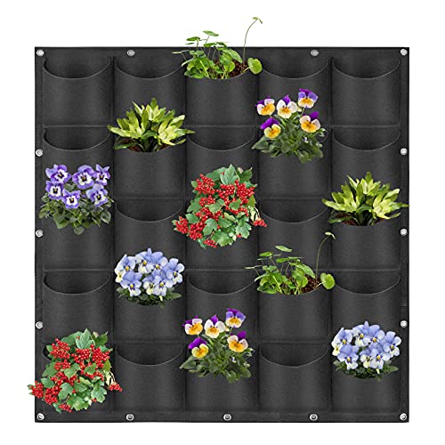 25 Pockets Hanging Planter Bags, Hanging Vertical Wall Mounted Plant Planting Grow Bags, Herb Garden Planter Outdoor Indoor Growing Bag, Gardening Vertical Greening Flower Container(1m×1m, Black)