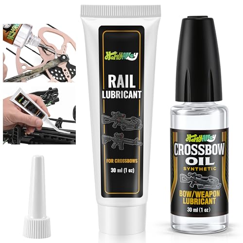 HappyAlley Crossbow Rail Lube & Oil Set with Precision Applicator 1 oz Crossbow Rail Lubricant and 1 oz Cross Bow Lube for Reduced Friction and Smooth Cross Bow Operation