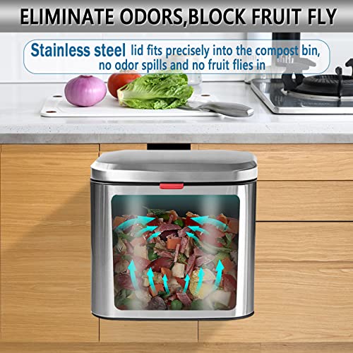 Kitchen Hanging Compost Bin, 4L/1.05Gal Stainless-Steel Small Trash Can With Lid For Counter Top & Under Sink, 2 In 1 Detachable Indoor Compost Bin For Cupboard/Kitchen/Bedroom/Camping #TOP1