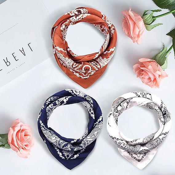 HCTCPALS 3 Pcs Head Scarf 26.4 Inches Satin Scarf Vintage Sleeping Hair Wrapping Neck Scarves Pattern Square Fashion4