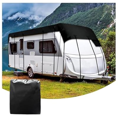 HFKJway Rv Covers for Roof Only 210D Oxford Cloth Rv Cover Wind, Rain and Snow Proof Travel Trailer Must Haves Truck Camper Cover,Black-8.5m×3m