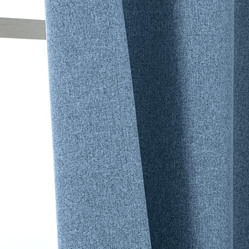 CUCRAF Noise Reducing Blackout Curtains,Sun Blocking Thermal Linen Eyelet Curtains for Living Room, Sky Blue, 2 Panels, W52 x L63 inch