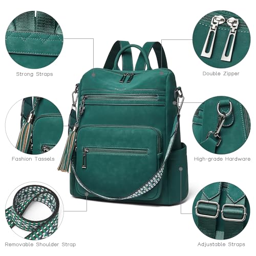 Image of Shrrie Vegan Leather Backpack Purse for Women with Adjustable Shoulder Bag | Water Resistant Fashion Designer Travel Backpack,Convertible Shoulder Bag with Wristlet,College Work