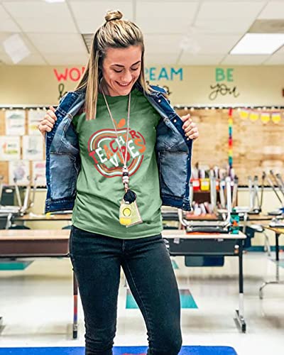 Kiddad Teacher Vibes Shirt Women Teacher Apple Graphic T Shirt Casual Short Sleeve Tee Teacher Shirt Top Cyan #TOP4