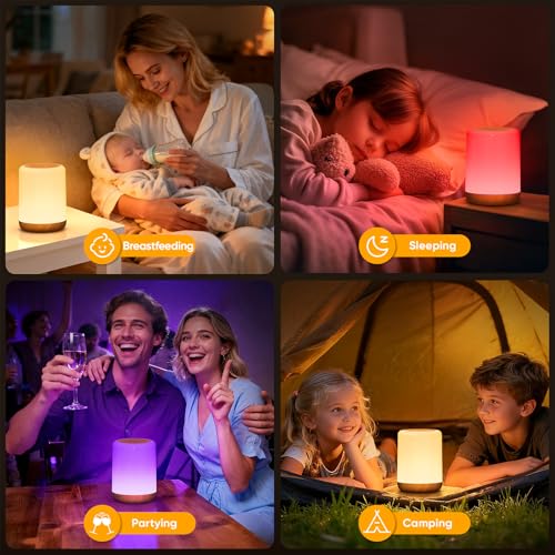 CAKLIK LED Nachttischlampe Touch Dimmbar, Baby Nachtlicht mit 256 RGB Farben & 3 Modi & Timing, Stilllicht Tischlampe Kabellos USB Aufladbar, Nachtlampe Kinder für Schlafzimmer, Wohnzimmer, Camping