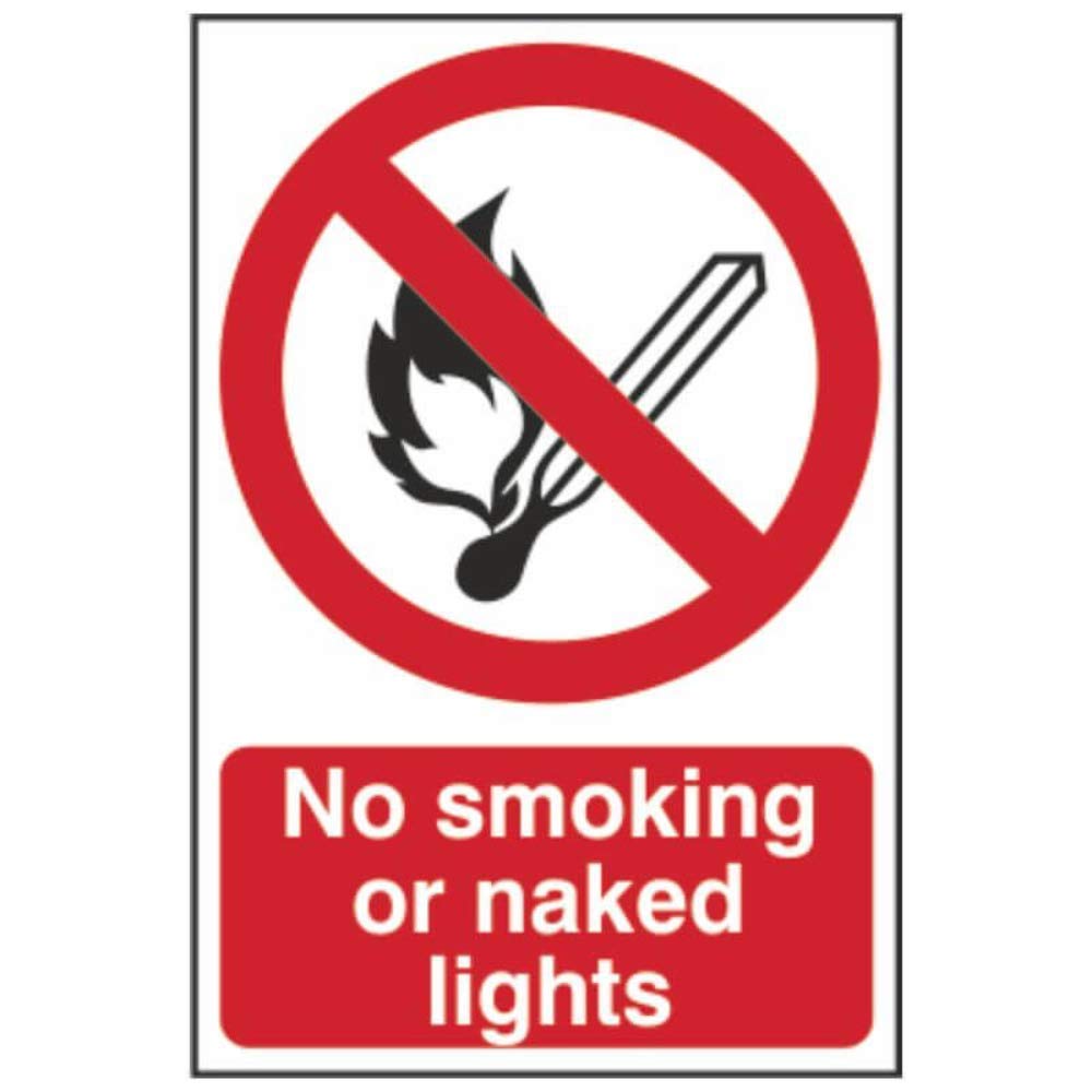 BHMA Signs No Smoking or Naked Lights Sign - Sem-Rigid Plastic Sign - Non-Adhesive (200 x 300mm)