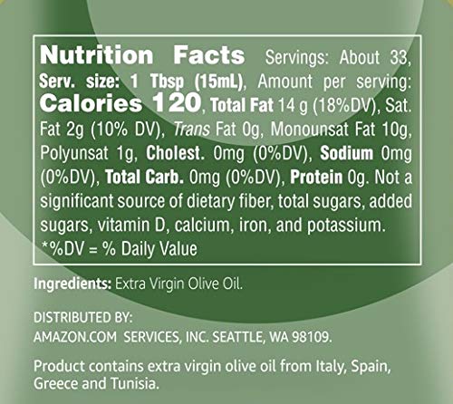 Amazon Brand - Solimo Extra Virgin Olive Oil, Mediterranean Blend, 16.9 fl oz (500mL)