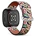 CJBROES Replacement Leather Watch Band, Compatible with Fitbit Versa 3 and Fitbit Sense of Wristband Bracelet Accessory - Tropical Watercolor Flowers Leaves Pink