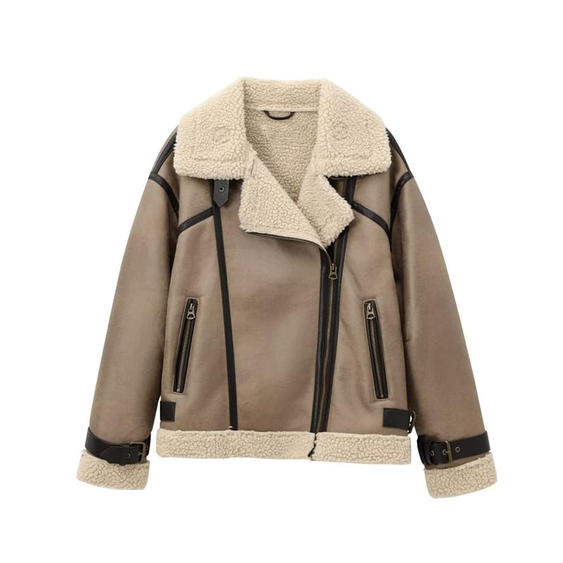Minimalist Women's Winter Suede Jacket Coat Women Zippers Turn Down Collar Vintage Coat For Women