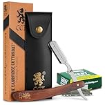 The Cambridge Cutthroat Rasoio a Mano Libera Monolama Professionale con 10 Lame da Barba Derby e Custodia Protettiva da Viaggio in Ecopelle - Missanda in Legno Duro & Acciaio Inossidabile