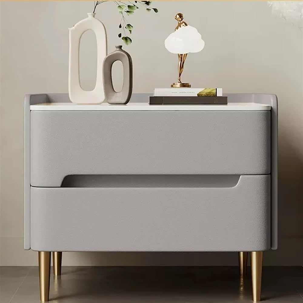SXZenSpace Modern Wooden Nightstand with Slate Top 2 Drawer Night Table Stylish Side for Bedroom and Living Room Elegant Sofa End