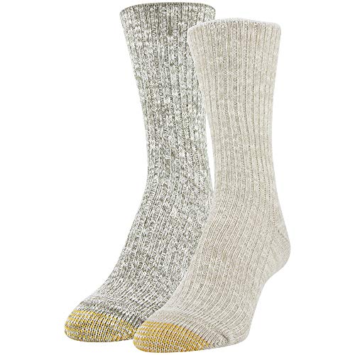 Gold Toe Women's Camp Crew Socks, 2 Pairs, Oatmeal, Olive, Shoe Size: 6-9