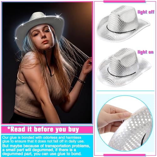 Image of Tisancy LED Lights Cowboy Cowgirl Hat Flashing LED Lights Cowgirl Hat for Wedding Western Bachelorette Party
