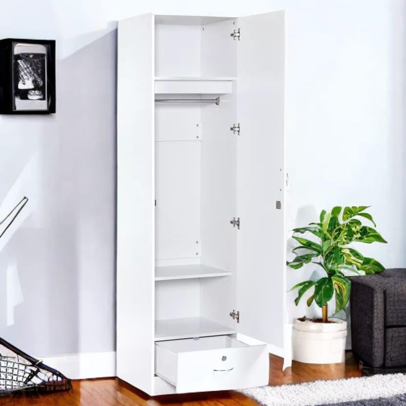 illfordd furniture Tall Storage Cabinet, Single Door Wardrobe, 75 inches Height, White, 12 Months Warranty-picture-21
