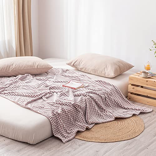 Lomao Flannel Blanket Throw Blanket Soft Warm Fleece Blanket Lightweight Blanket With Grid Pattern For Couch Sofa Bed Chair Home Decor (Brown+Flannel, 51"X63") #TOP6