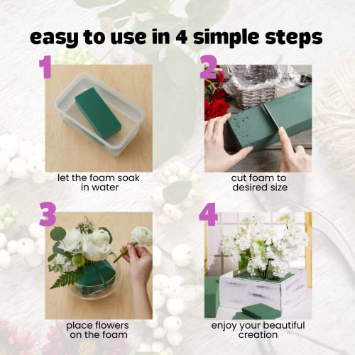 Funstitution Floral Foam Blocks (4 Bricks) - Wet Florist Foam - Green Foam Block For Artificial And Fresh Flowers Arrangement - Floral Foam Size 8.8X4.1X2.7 For Arts And Crafts #TOP4