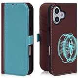 VISOUL iPhone 17 対応 ケース 手帳型 本革 アイフォン17 手帳型 MagSafe対応 スマホケース レザー カード収納 携帯カバー 横置きスタンド機能付き マグネット式 全面保護 柔軟なTPUカバー素材 アイホン17 ワインレッド・ティファニーブルー「サイドマグネット式」