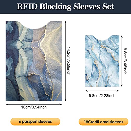 Woanger 24 Pcs Rfid Blocking Sleeves Includes 18 Credit Card Protector Holders and 6 Passport Sleeves Anti Rfid, Aluminum Foil Slim Identity Theft Protection, Beautiful Marble Design2