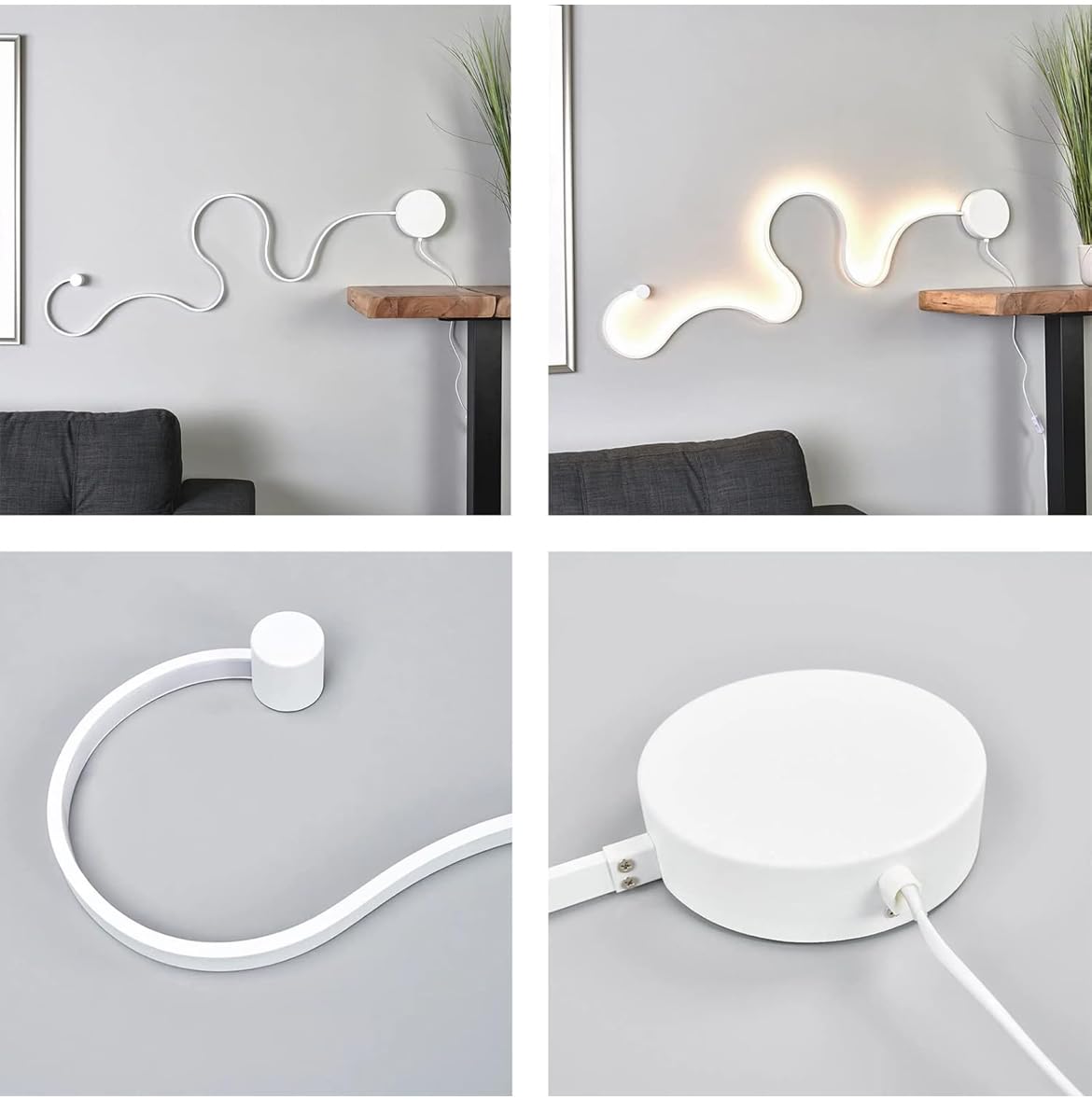 Partenopea Applique Serpente Snake Applique lampada da parete a led illuminazione per interno moderno in alluminio luce 28w per Muro 125x34 cm (Grande luce CCT calda naturale fredda)