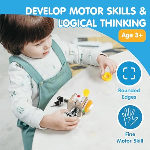 Image of 7-in-1 Montessori Busy Board for Toddlers | Wooden Sensory Busy Cube with Switches | Travel Toys for Toddler 1-3 | Baby Toy | Toys Gifts for 1 Year Old Boy Girl